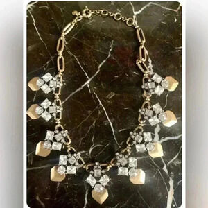 Jcrew vintage runway faceted glass rhinestone necklace statement 18”